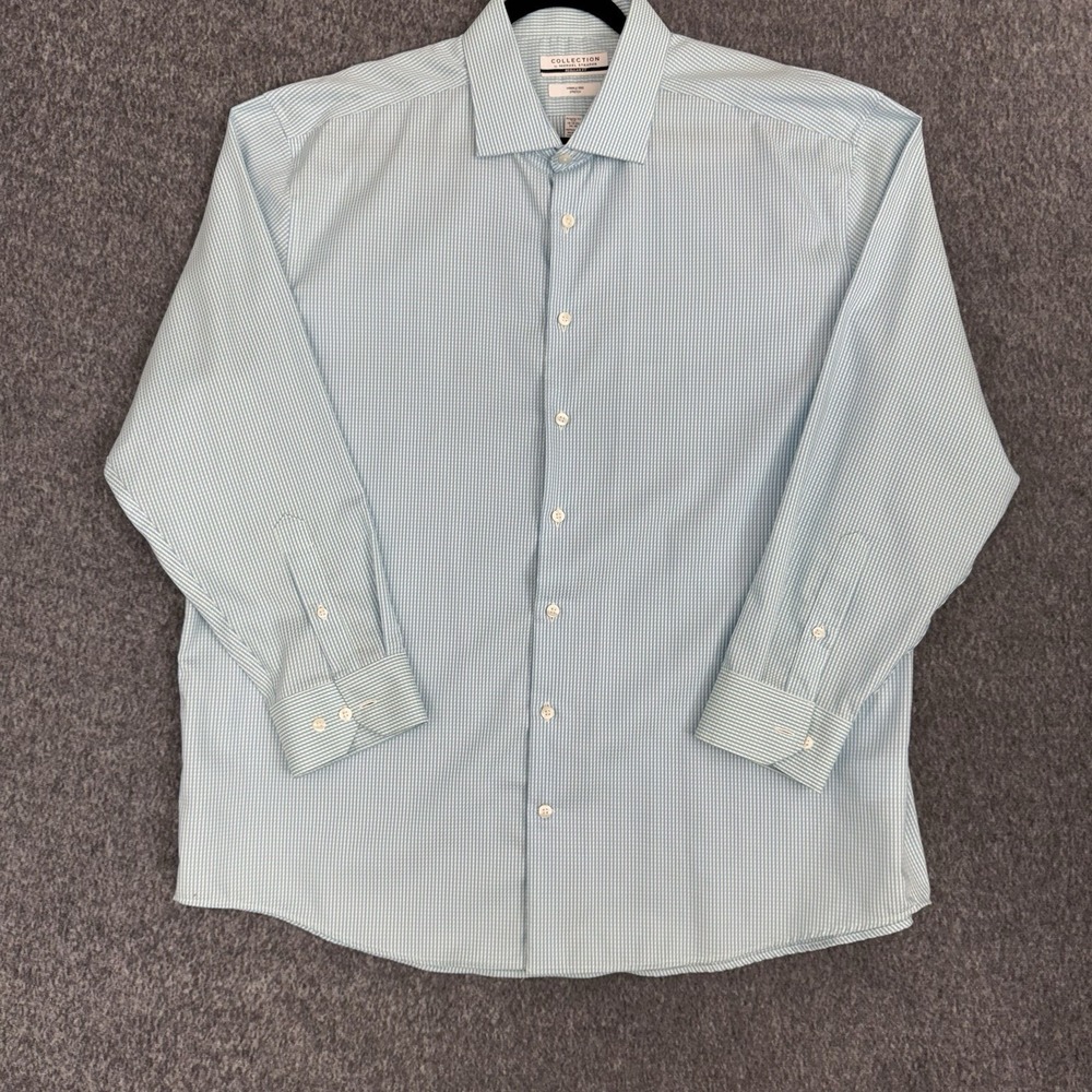 Michael Strahan‎ Regular Fit Stretch Dress Shirt Blue Check XXL 18-18.5